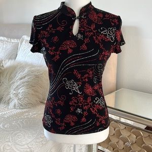 Vintage 1990s Glam top.Asian influence.Metaphor brand. Small. Black red …
